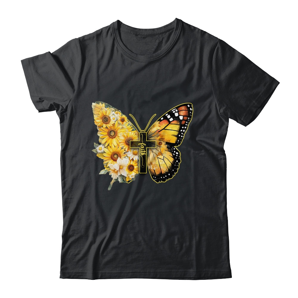 Faith Cross Sunflower Butterfly Christian Women Vintage Shirt & Hoodie | teecentury