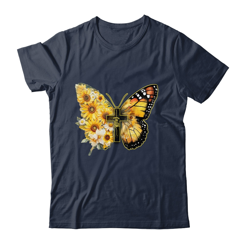 Faith Cross Sunflower Butterfly Christian Women Vintage Shirt & Hoodie | teecentury