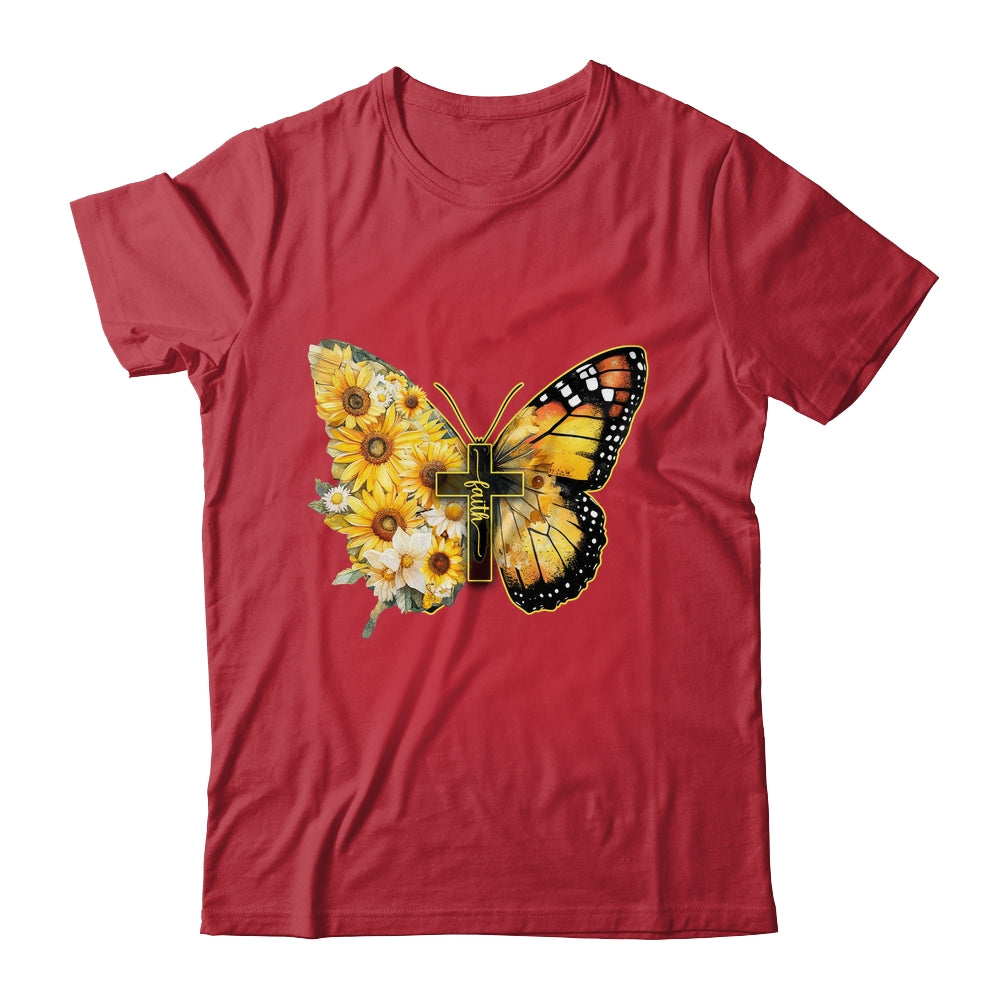 Faith Cross Sunflower Butterfly Christian Women Vintage Shirt & Hoodie | teecentury