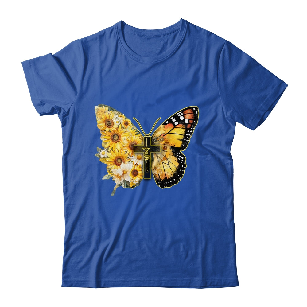 Faith Cross Sunflower Butterfly Christian Women Vintage Shirt & Hoodie | teecentury