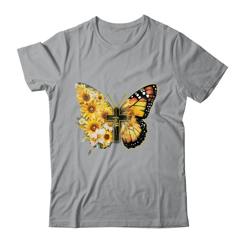 Faith Cross Sunflower Butterfly Christian Women Vintage Shirt & Hoodie | teecentury