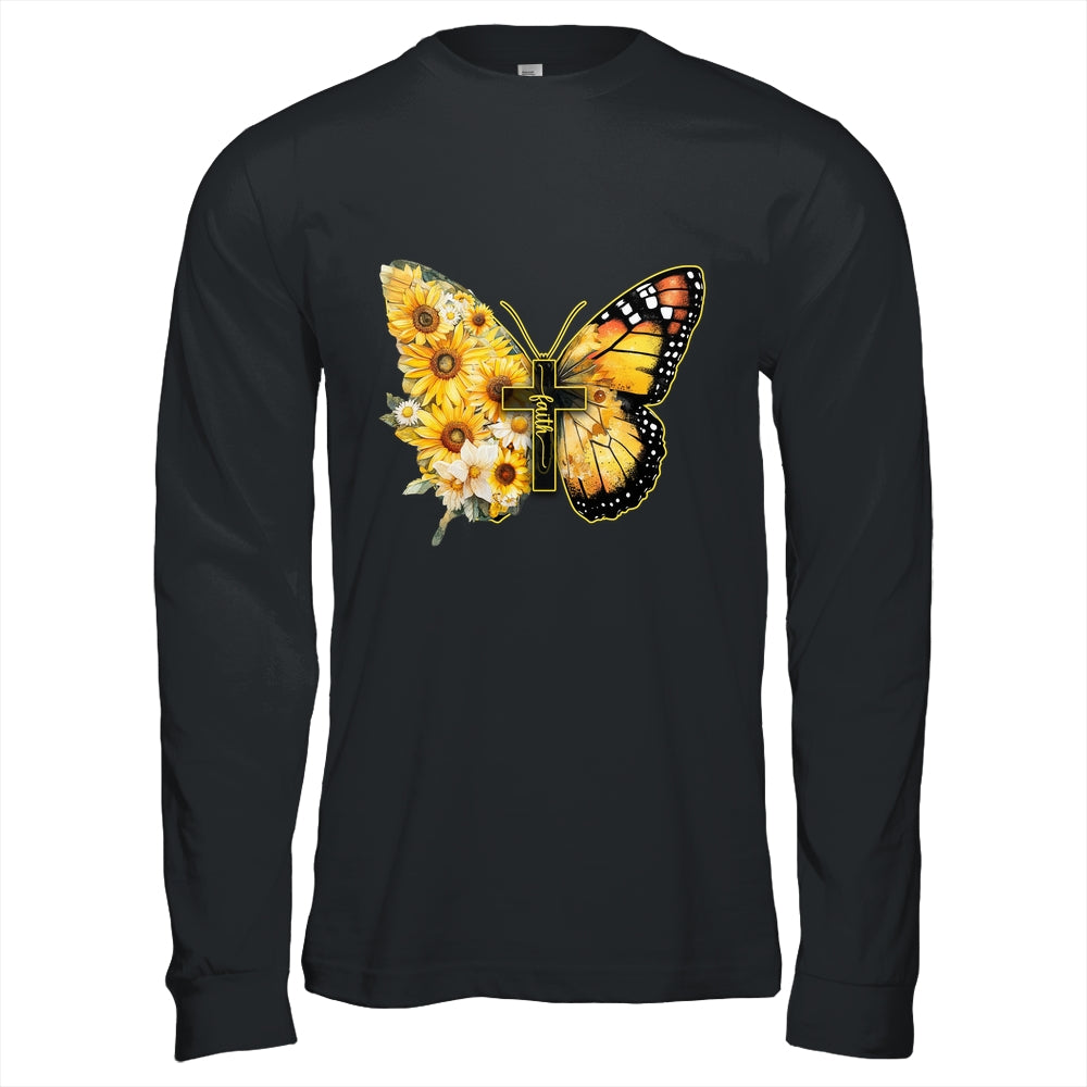 Faith Cross Sunflower Butterfly Christian Women Vintage Shirt & Hoodie | teecentury