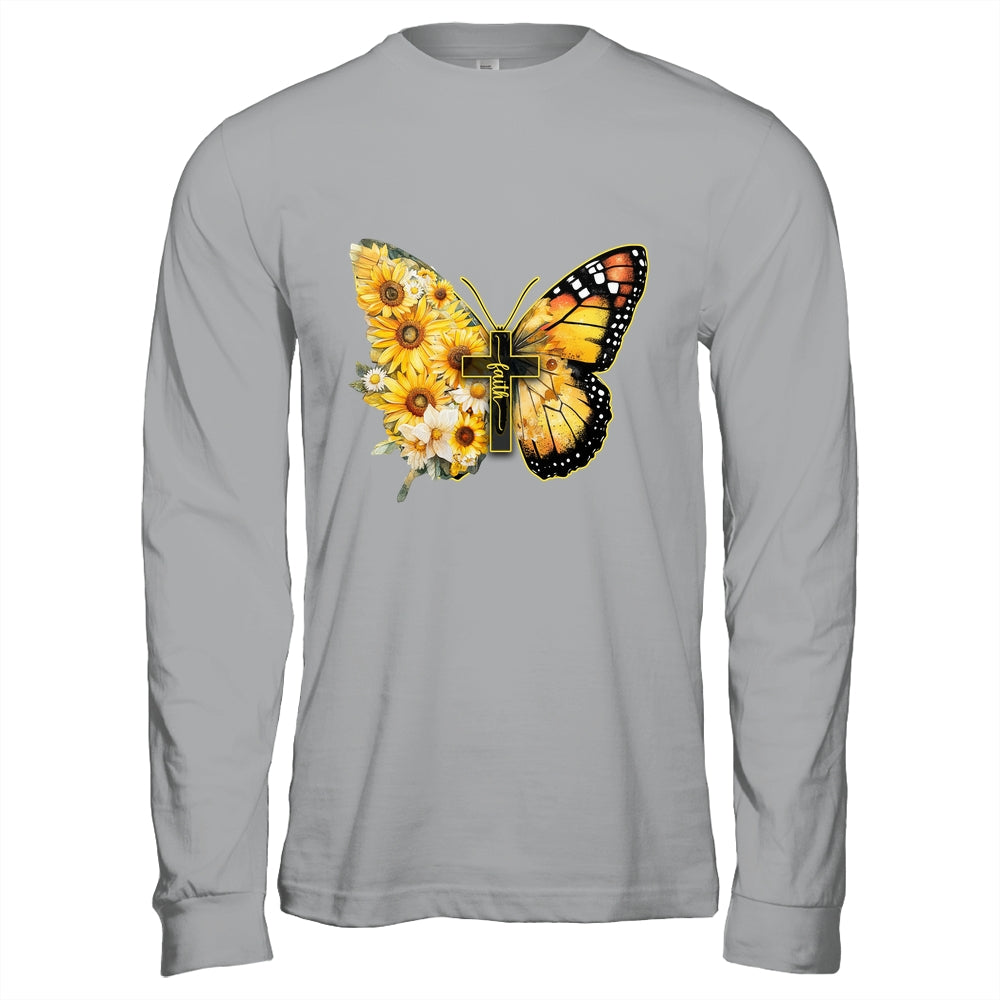 Faith Cross Sunflower Butterfly Christian Women Vintage Shirt & Hoodie | teecentury