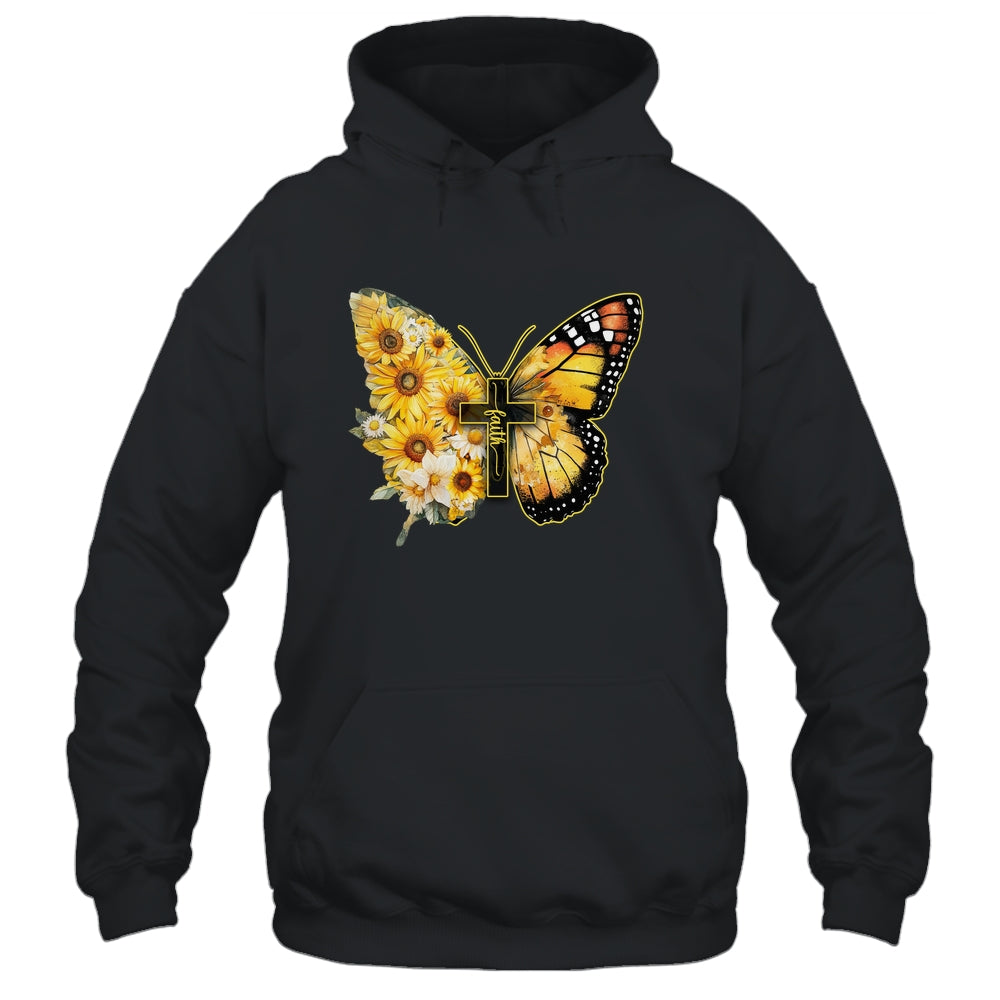 Faith Cross Sunflower Butterfly Christian Women Vintage Shirt & Hoodie | teecentury