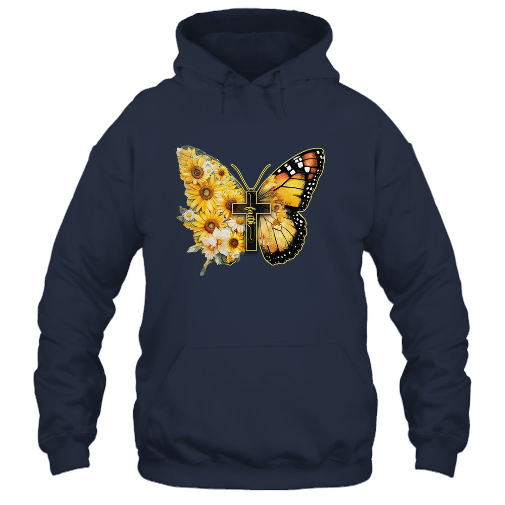 Faith Cross Sunflower Butterfly Christian Women Vintage Shirt & Hoodie | teecentury