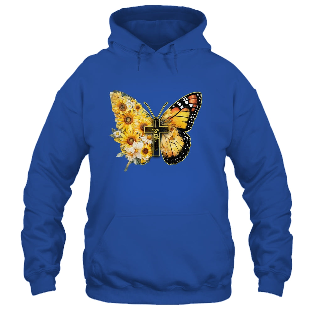 Faith Cross Sunflower Butterfly Christian Women Vintage Shirt & Hoodie | teecentury