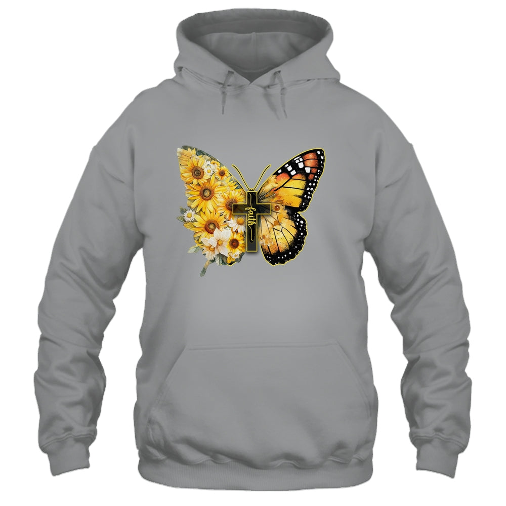 Faith Cross Sunflower Butterfly Christian Women Vintage Shirt & Hoodie | teecentury