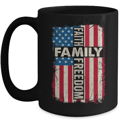 Faith Family Freedom Patriotic Christian Vintage USA Flag Mug | teecentury