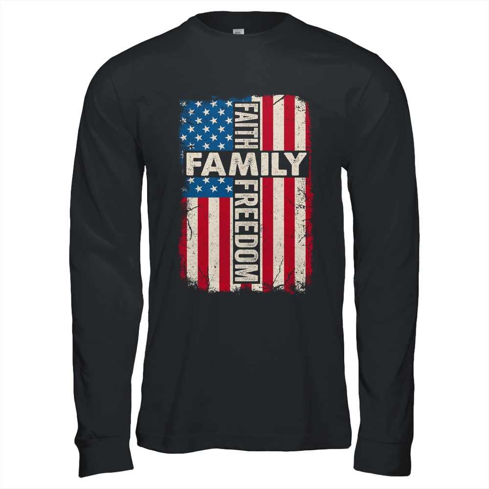 Faith Family Freedom Patriotic Christian Vintage USA Flag Shirt & Hoodie | teecentury