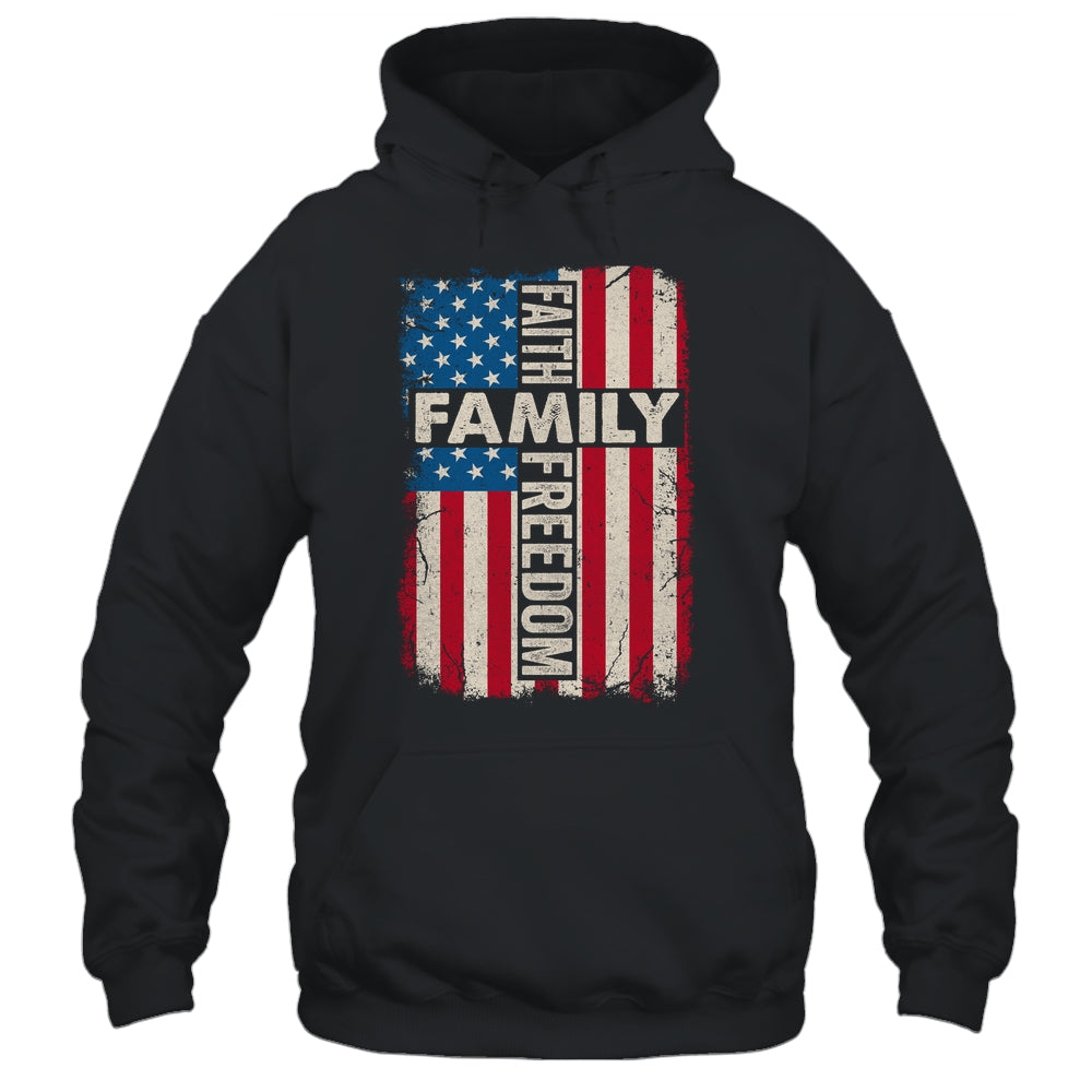 Faith Family Freedom Patriotic Christian Vintage USA Flag Shirt & Hoodie | teecentury
