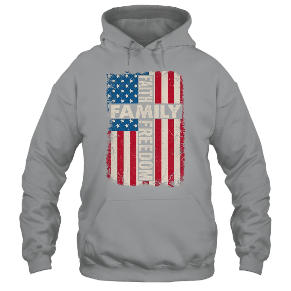 Faith Family Freedom Patriotic Christian Vintage USA Flag Shirt & Hoodie | teecentury
