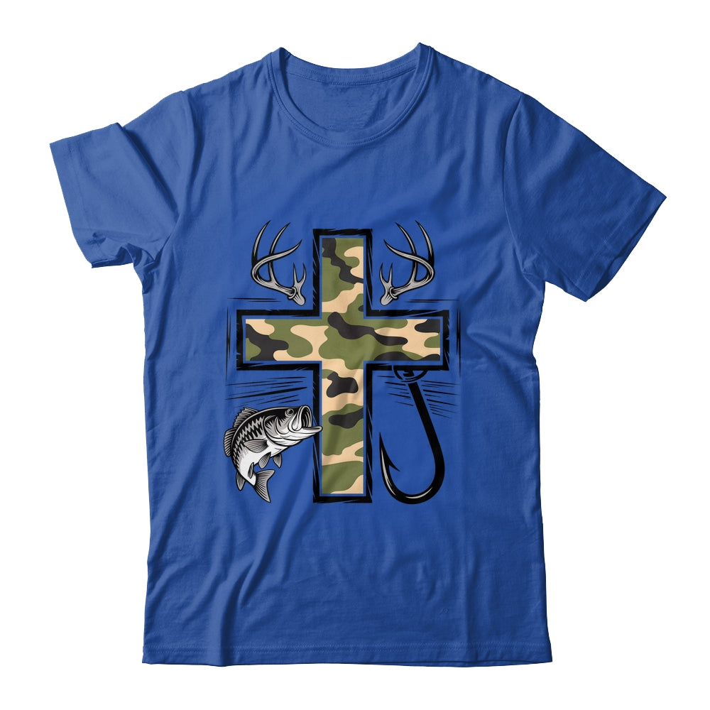 Faith Fishing Hunting Camo Cross With Hook Bass Christian Shirt & Hoodie | teecentury