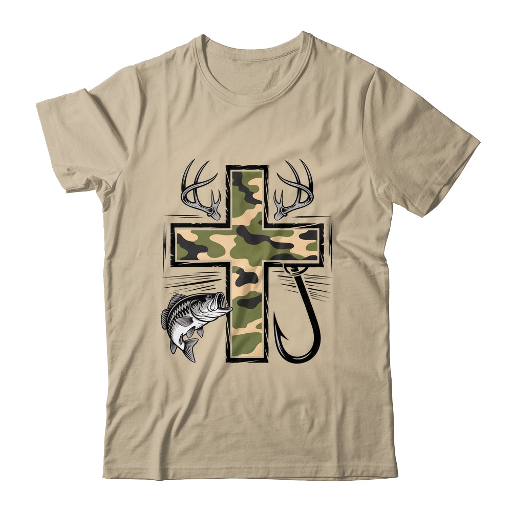 Faith Fishing Hunting Camo Cross With Hook Bass Christian Shirt & Hoodie | teecentury