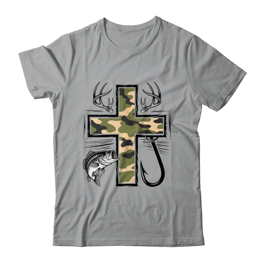 Faith Fishing Hunting Camo Cross With Hook Bass Christian Shirt & Hoodie | teecentury