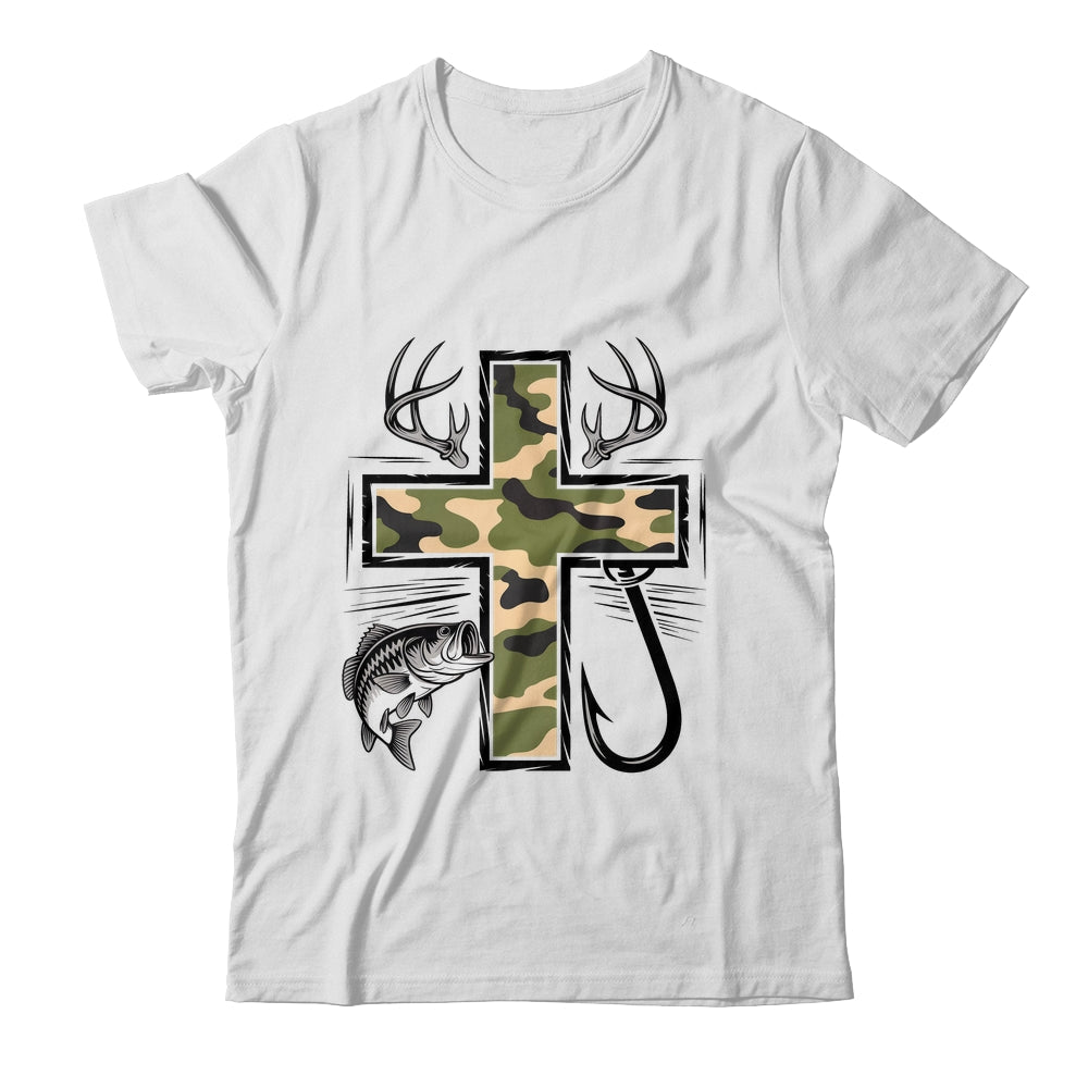 Faith Fishing Hunting Camo Cross With Hook Bass Christian Shirt & Hoodie | teecentury