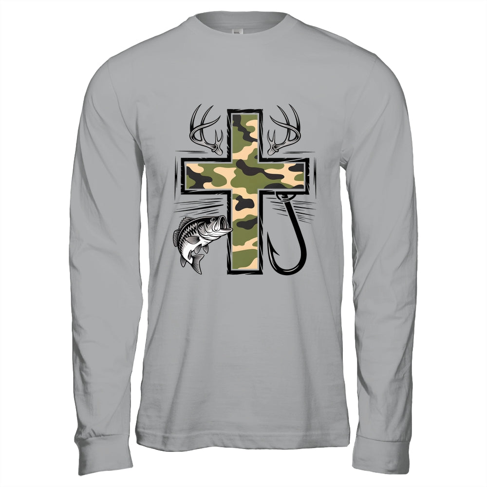 Faith Fishing Hunting Camo Cross With Hook Bass Christian Shirt & Hoodie | teecentury