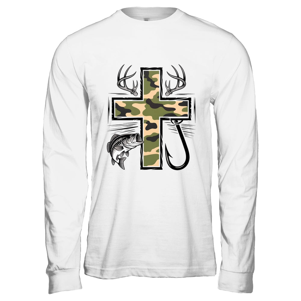 Faith Fishing Hunting Camo Cross With Hook Bass Christian Shirt & Hoodie | teecentury