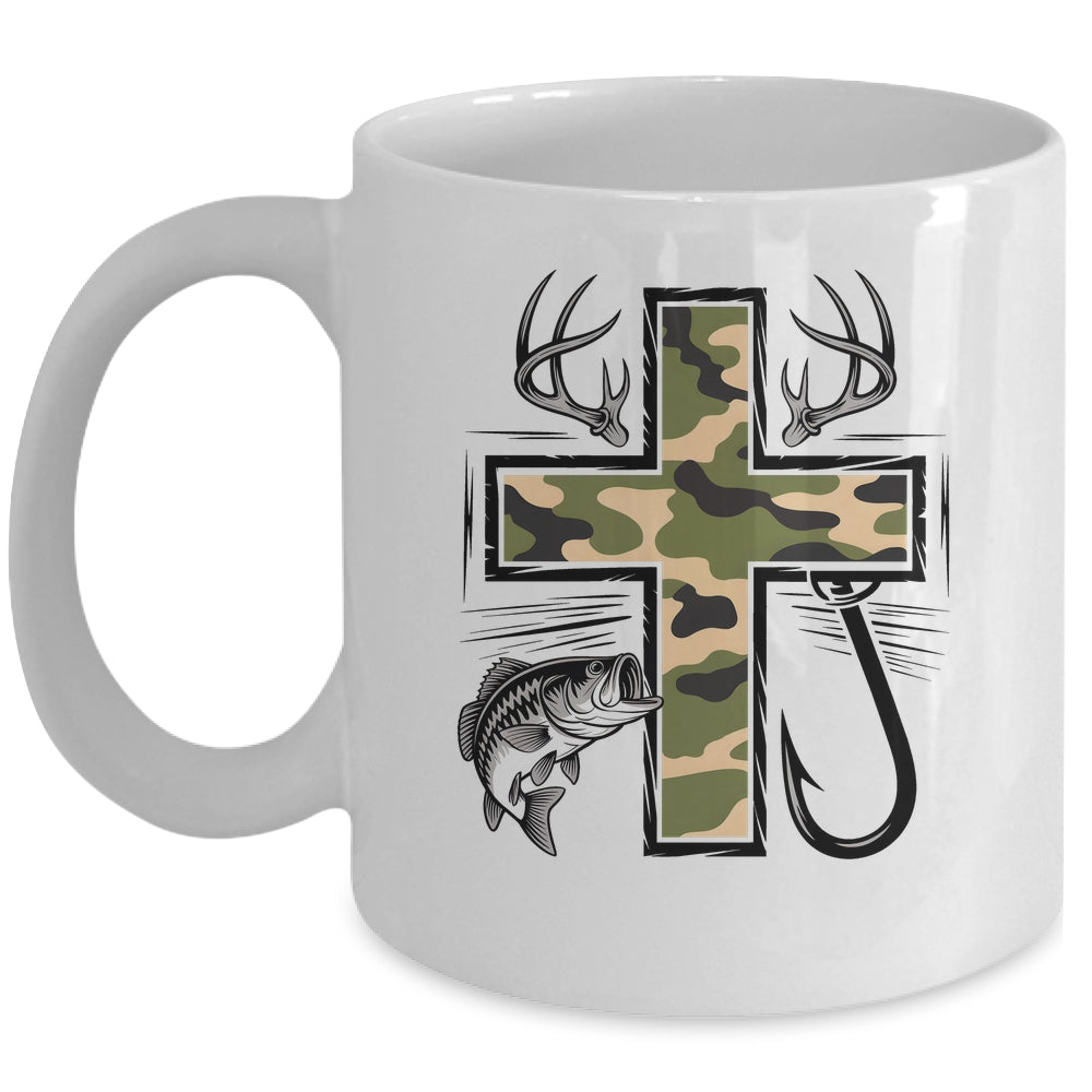 Faith Fishing Hunting Camo Cross With Hook Bass Christian Mug | teecentury