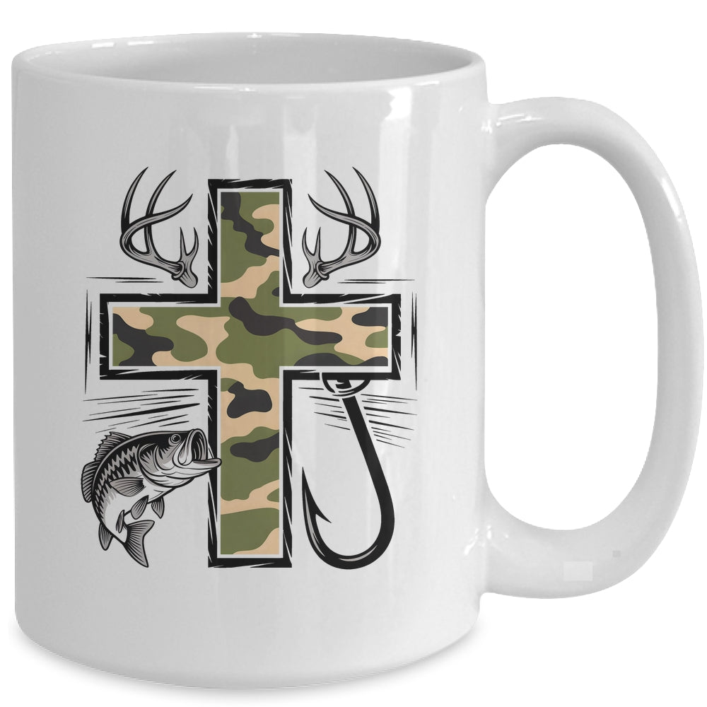 Faith Fishing Hunting Camo Cross With Hook Bass Christian Mug | teecentury