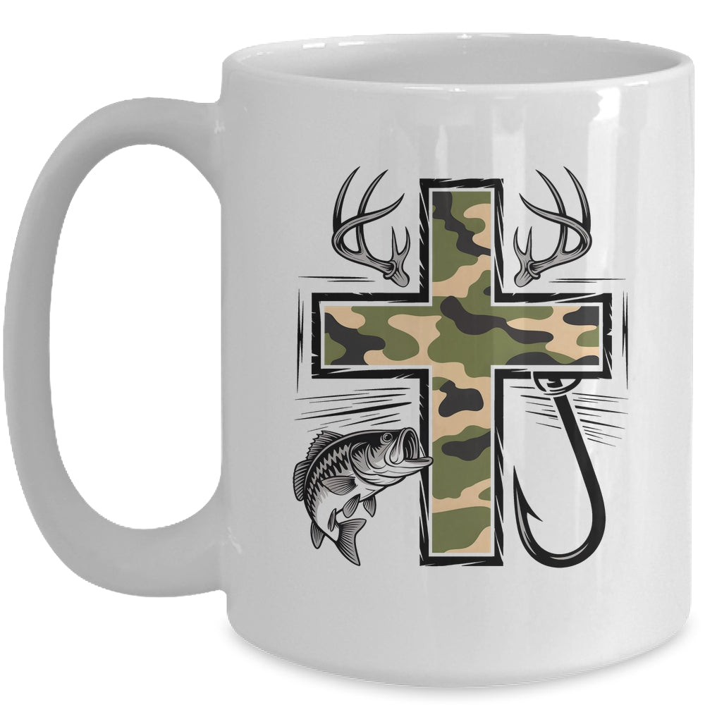 Faith Fishing Hunting Camo Cross With Hook Bass Christian Mug | teecentury
