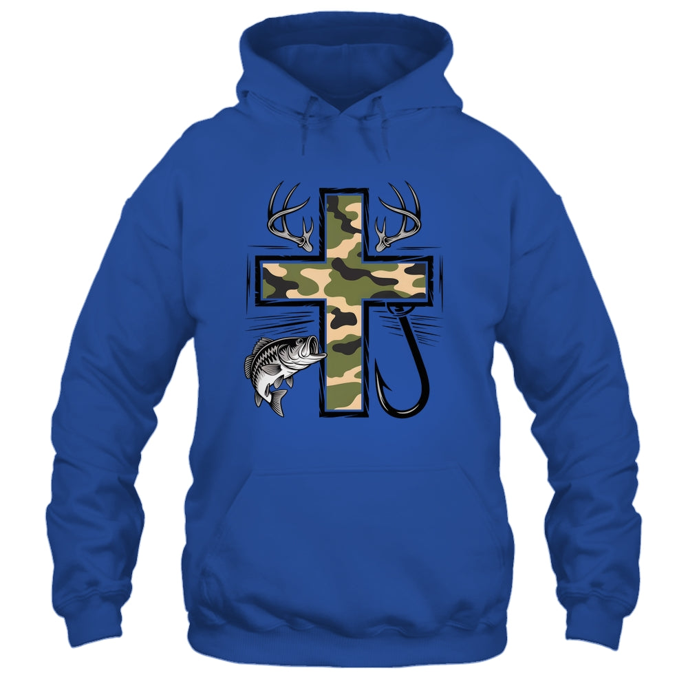 Faith Fishing Hunting Camo Cross With Hook Bass Christian Shirt & Hoodie | teecentury