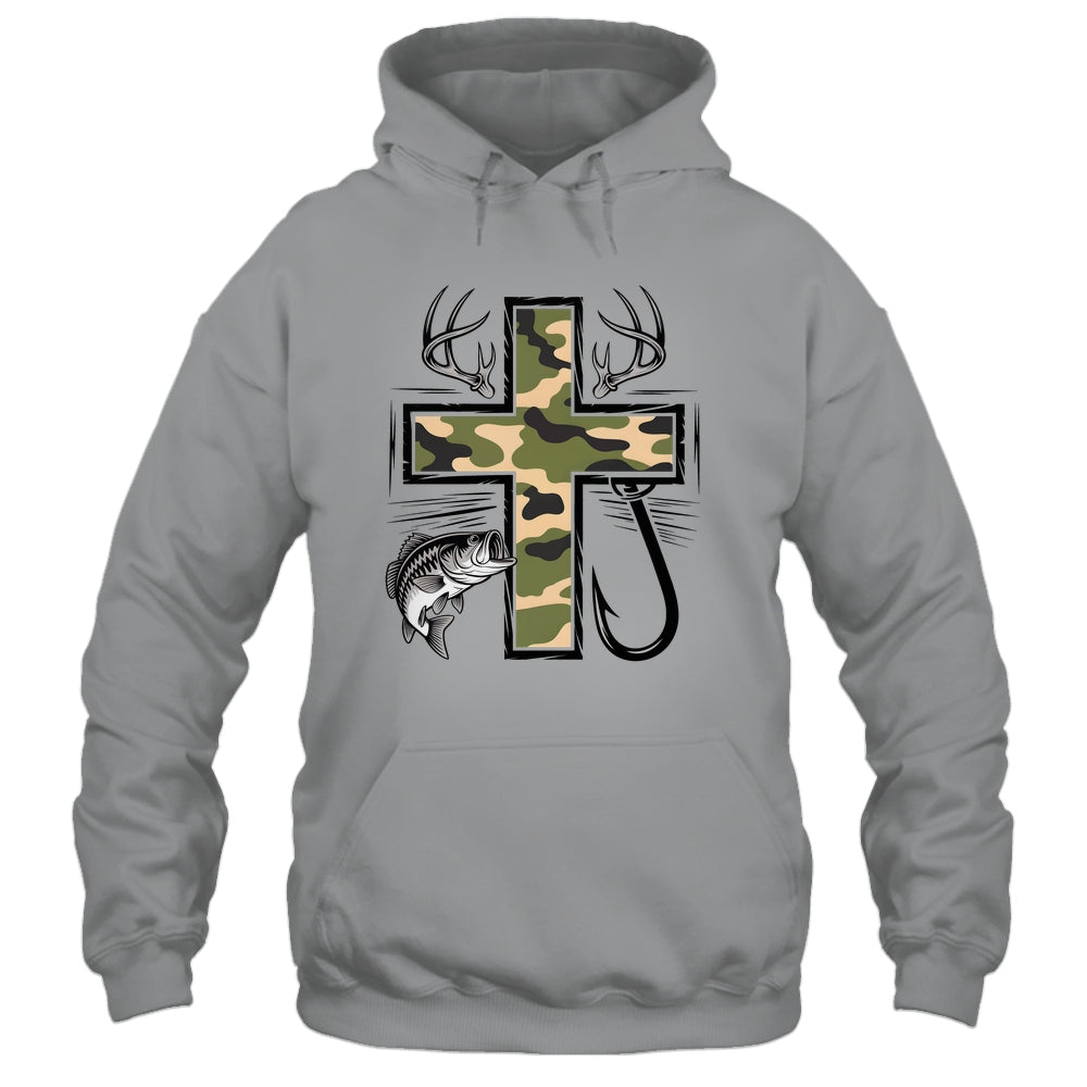 Faith Fishing Hunting Camo Cross With Hook Bass Christian Shirt & Hoodie | teecentury