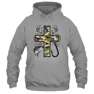 Faith Fishing Hunting Camo Cross With Hook Bass Christian Shirt & Hoodie | teecentury
