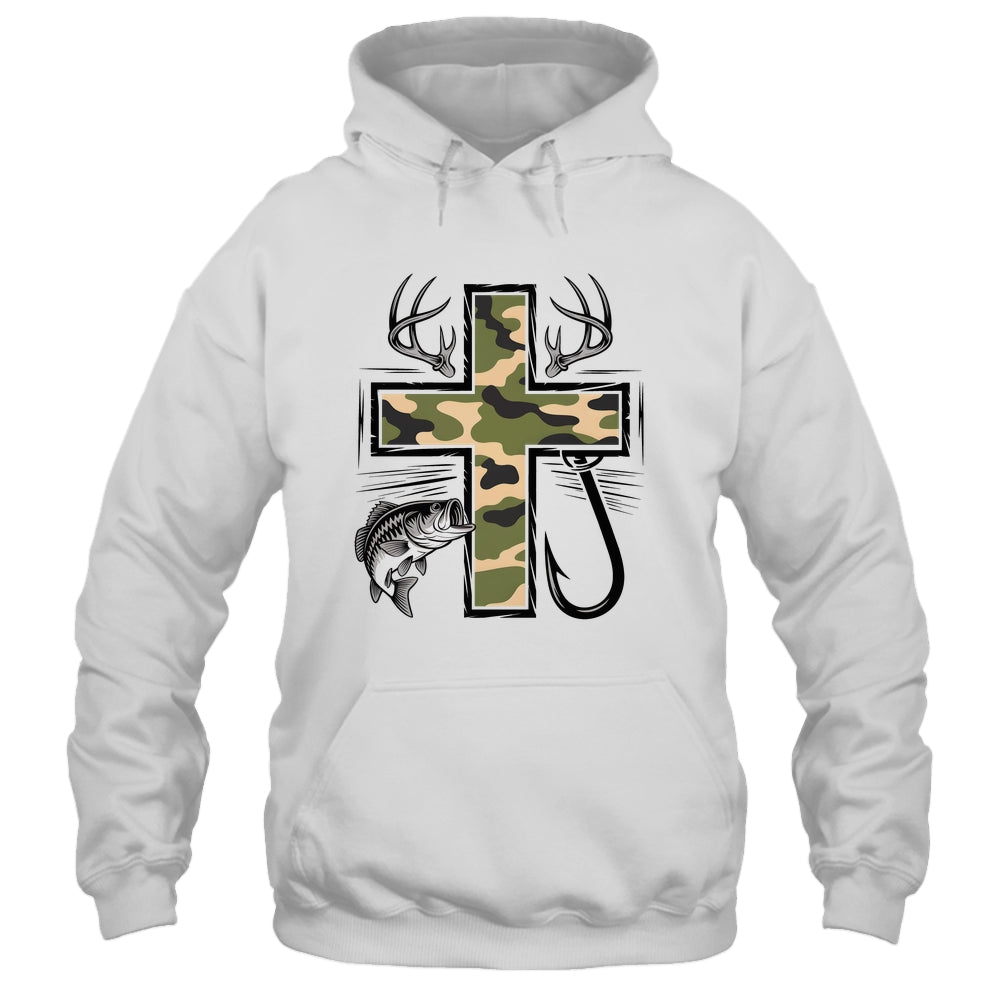 Faith Fishing Hunting Camo Cross With Hook Bass Christian Shirt & Hoodie | teecentury