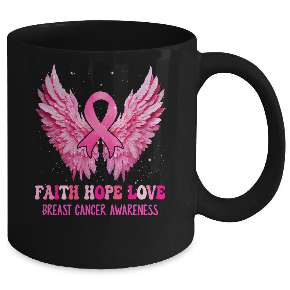 Faith Hope Love Breast Cancer Awareness Pink Ribbon Wings Mug | teecentury