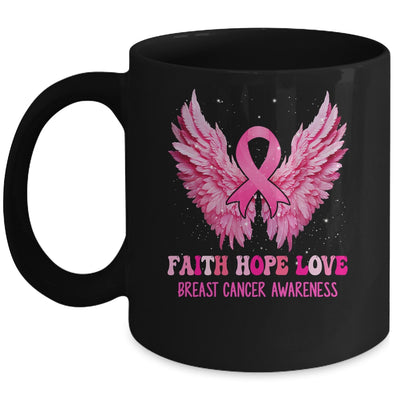 Faith Hope Love Breast Cancer Awareness Pink Ribbon Wings Mug | teecentury