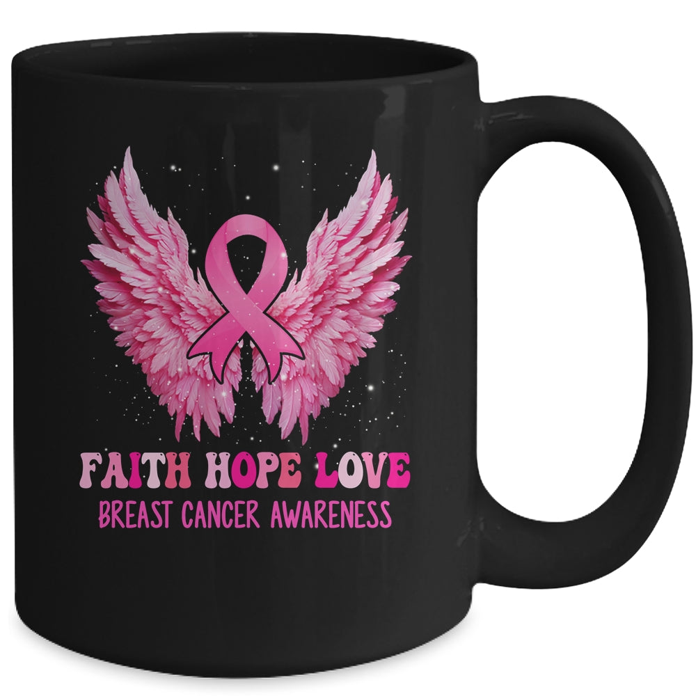 Faith Hope Love Breast Cancer Awareness Pink Ribbon Wings Mug | teecentury