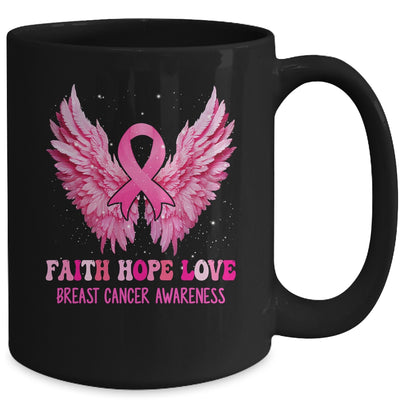 Faith Hope Love Breast Cancer Awareness Pink Ribbon Wings Mug | teecentury