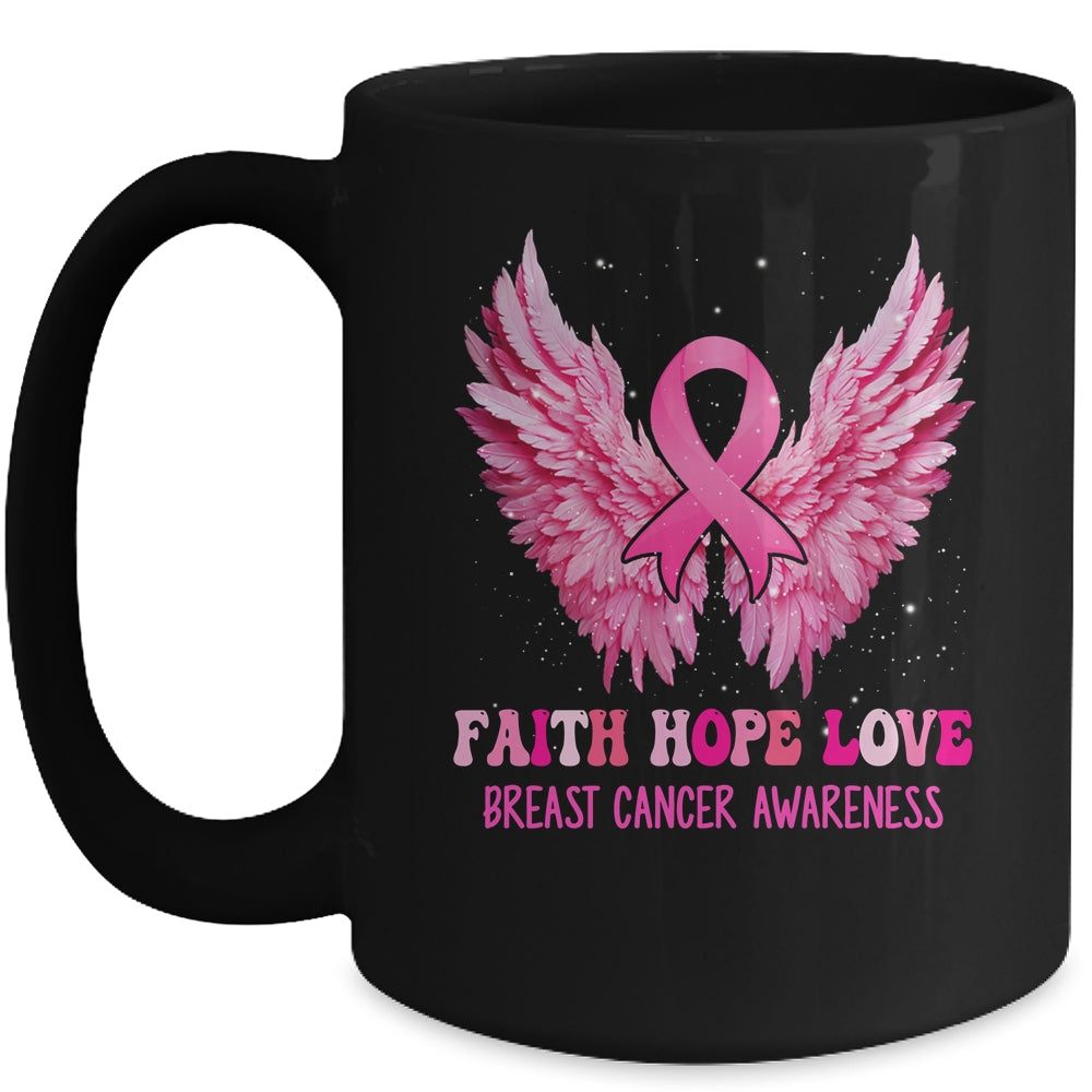 Faith Hope Love Breast Cancer Awareness Pink Ribbon Wings Mug | teecentury