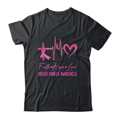 Faith Hope Love Breast Cancer Awareness Ribbon Heartbeat Shirt & Hoodie | teecentury