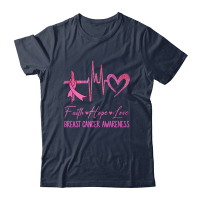 Faith Hope Love Breast Cancer Awareness Ribbon Heartbeat Shirt & Hoodie | teecentury
