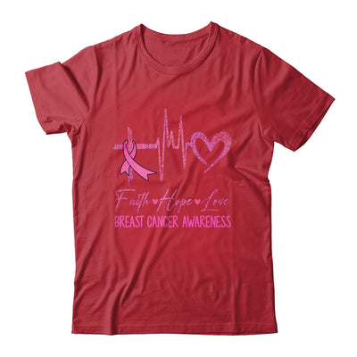 Faith Hope Love Breast Cancer Awareness Ribbon Heartbeat Shirt & Hoodie | teecentury