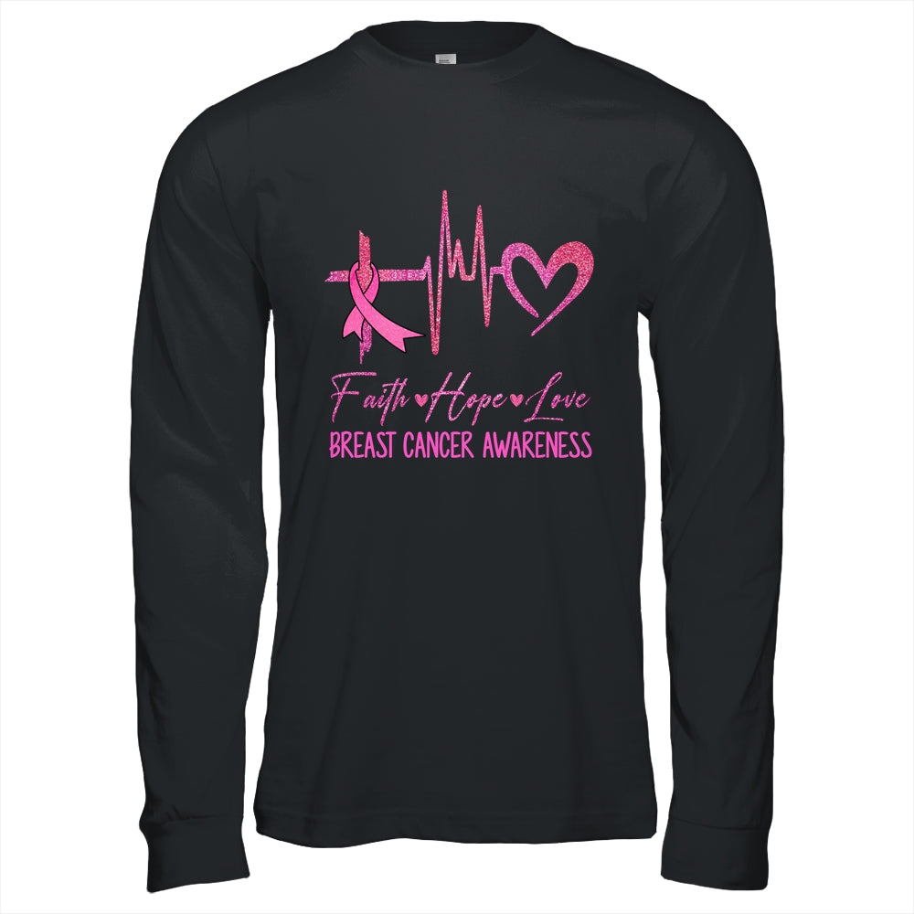 Faith Hope Love Breast Cancer Awareness Ribbon Heartbeat Shirt & Hoodie | teecentury