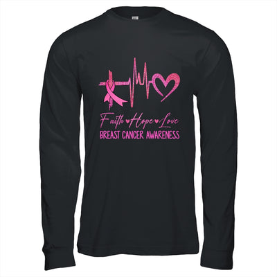Faith Hope Love Breast Cancer Awareness Ribbon Heartbeat Shirt & Hoodie | teecentury