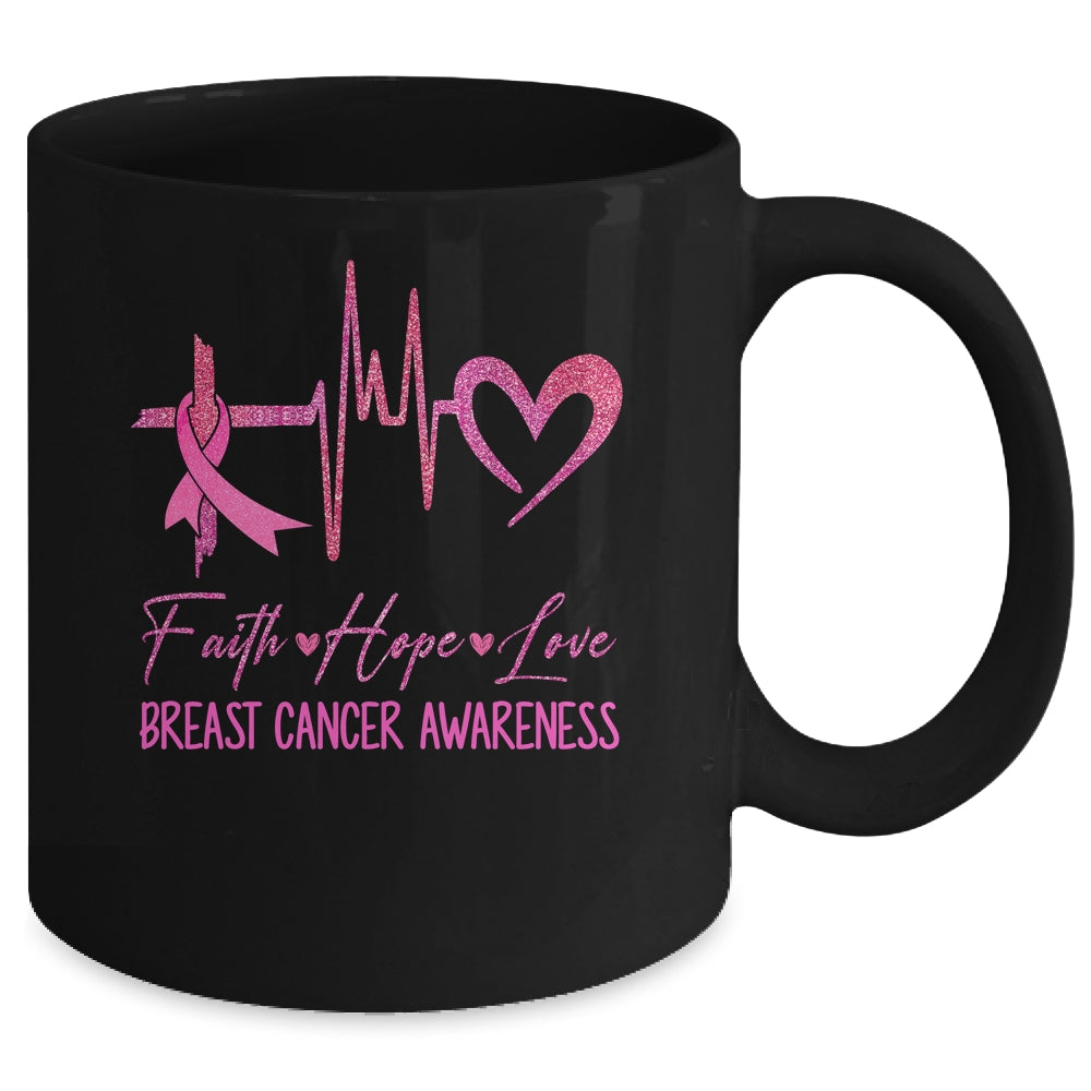 Faith Hope Love Breast Cancer Awareness Ribbon Heartbeat Mug | teecentury