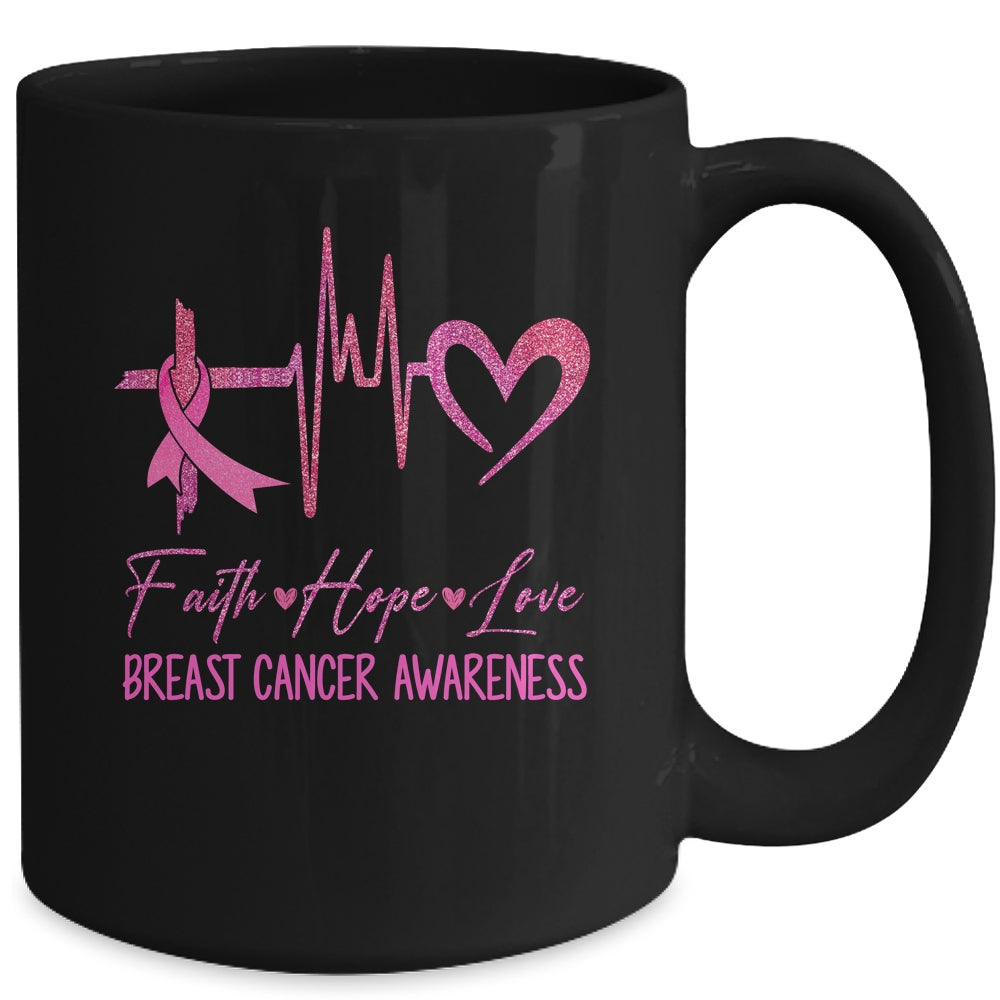 Faith Hope Love Breast Cancer Awareness Ribbon Heartbeat Mug | teecentury
