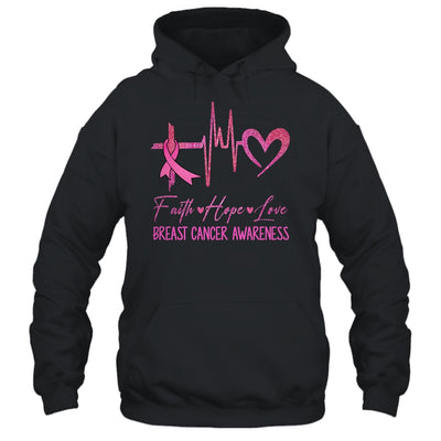 Faith Hope Love Breast Cancer Awareness Ribbon Heartbeat Shirt & Hoodie | teecentury