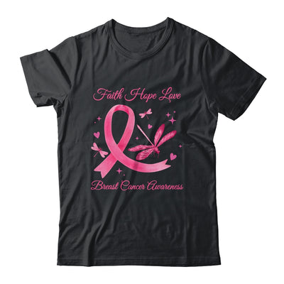Faith Hope Love Dragonfly Pink Ribbon Breast Cancer Shirt & Hoodie | teecentury