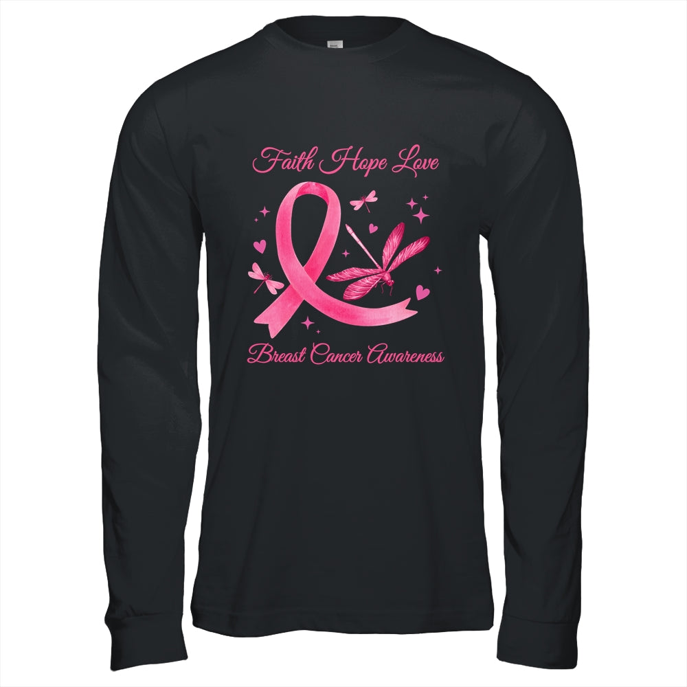 Faith Hope Love Dragonfly Pink Ribbon Breast Cancer Shirt & Hoodie | teecentury