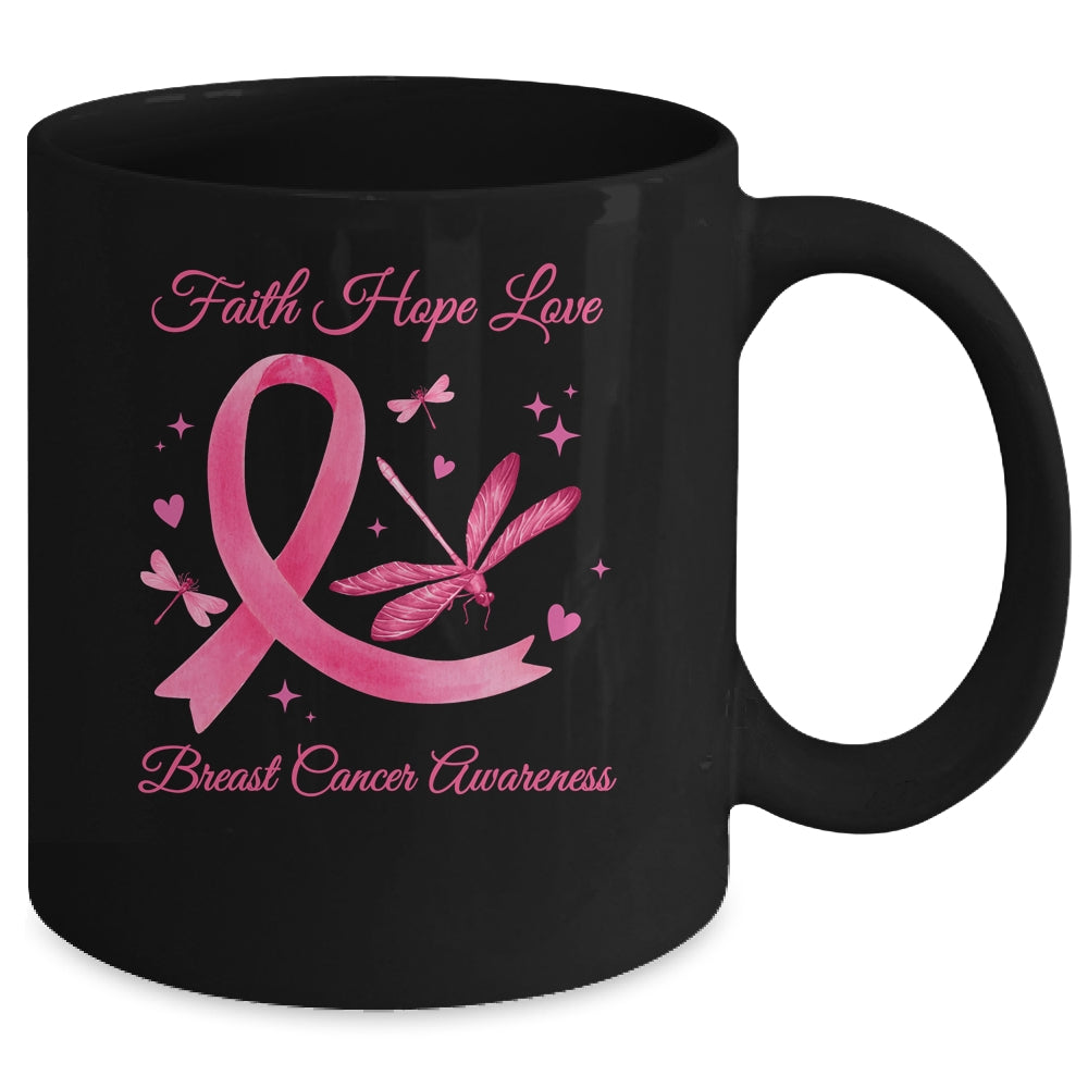 Faith Hope Love Dragonfly Pink Ribbon Breast Cancer Mug | teecentury