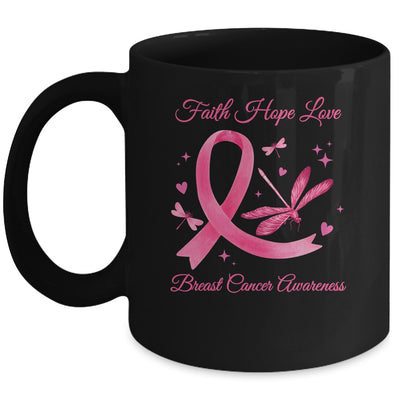 Faith Hope Love Dragonfly Pink Ribbon Breast Cancer Mug | teecentury