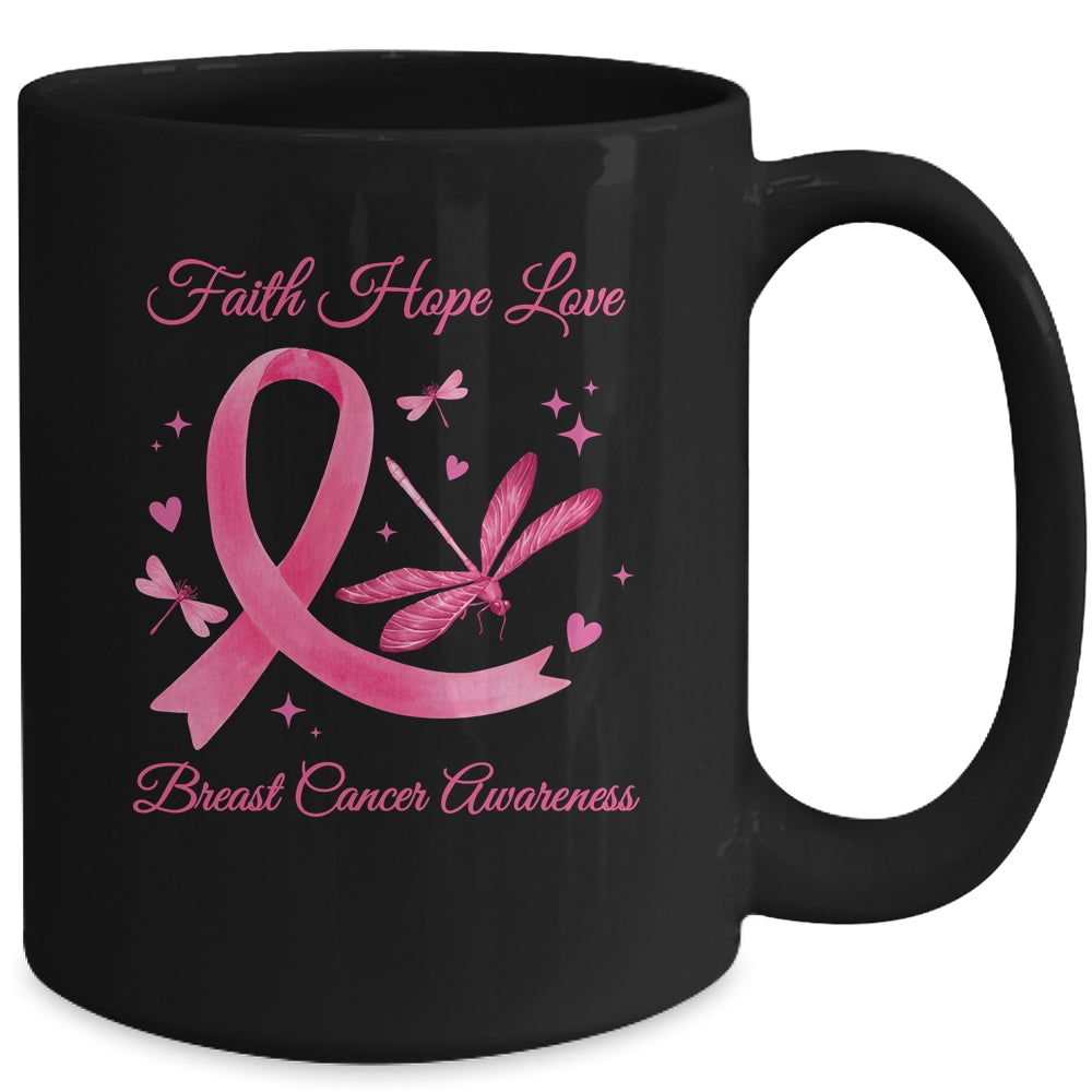 Faith Hope Love Dragonfly Pink Ribbon Breast Cancer Mug | teecentury