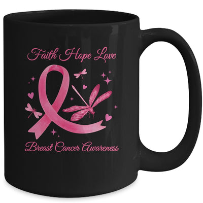 Faith Hope Love Dragonfly Pink Ribbon Breast Cancer Mug | teecentury