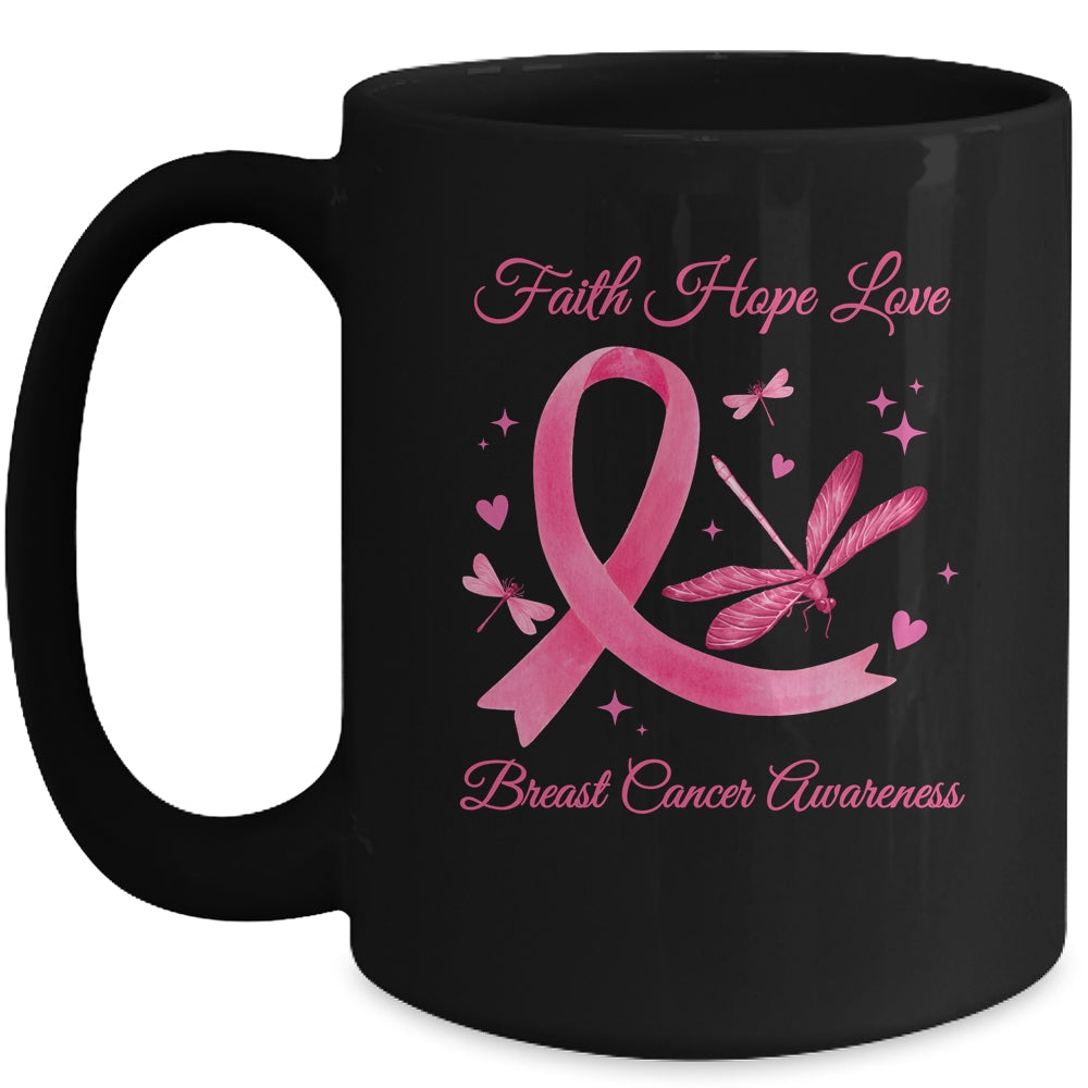 Faith Hope Love Dragonfly Pink Ribbon Breast Cancer Mug | teecentury
