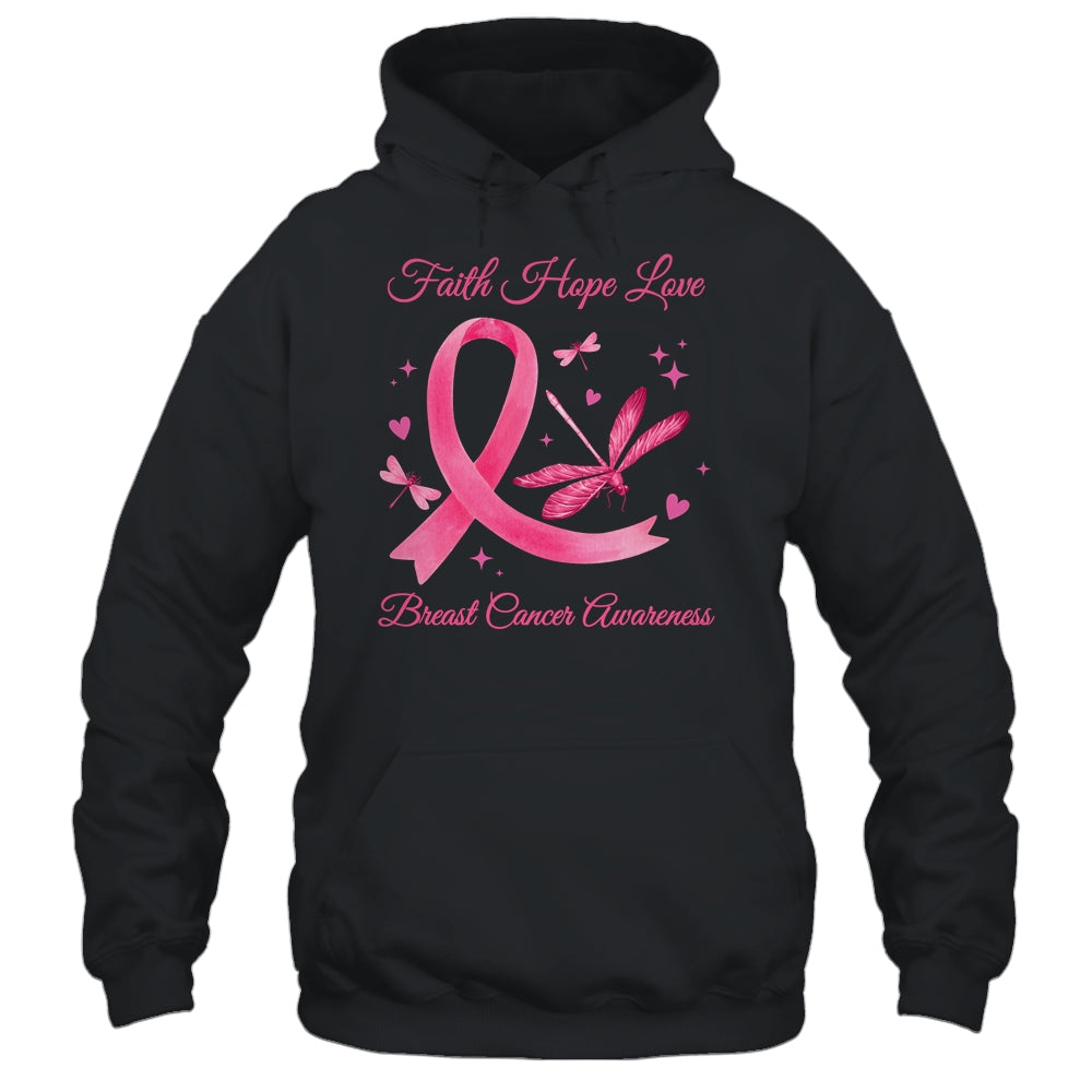 Faith Hope Love Dragonfly Pink Ribbon Breast Cancer Shirt & Hoodie | teecentury
