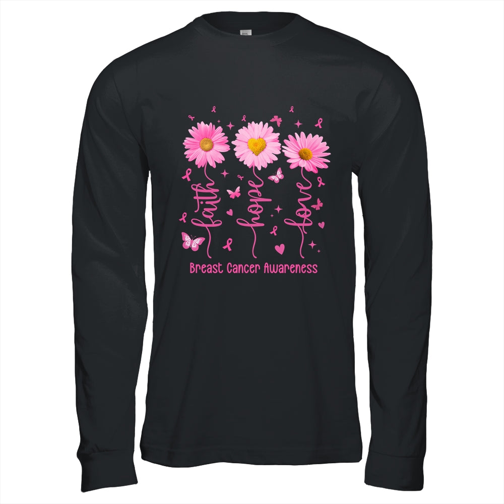 Faith Hope Love Pink Ribbon Breast Cancer Awareness Daisy Shirt & Hoodie | teecentury